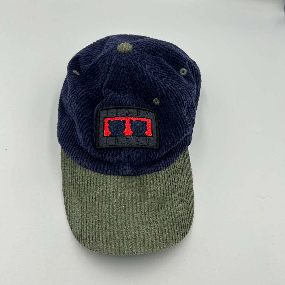 Teddy Fresh Corduroy Hat Unisex OS Navy Green Bear Patch Strapback Cap